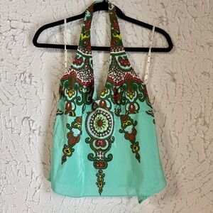 Nanette Lepore Aqua Halter Top with Bold Patterns